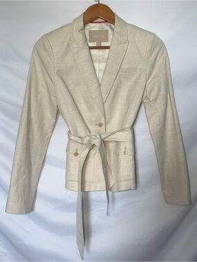 New Banana Republic Beige Linen & Cotton Blazer Safari Suit & Belt Jacket Size 2